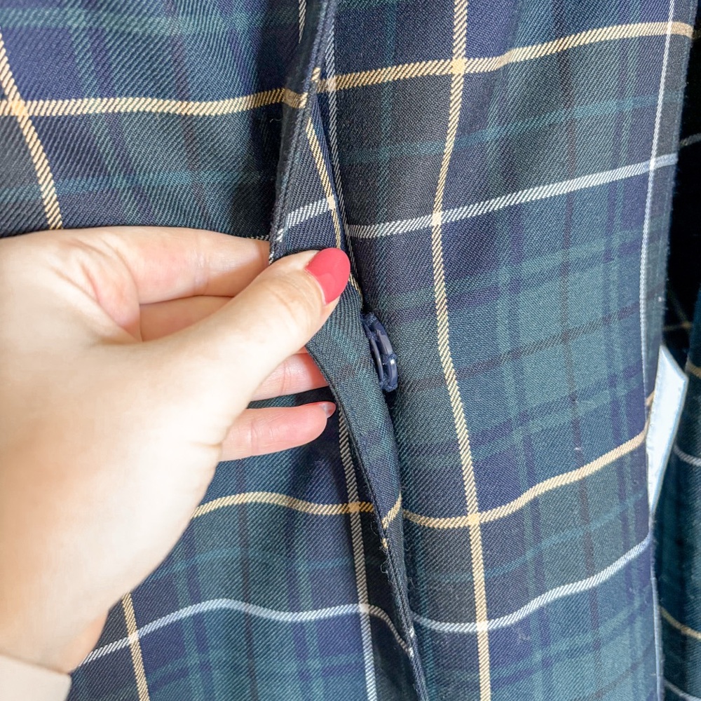 J. Crew Collection Green Navy Tartan Plaid Classic Belted Wool Blend Trench Coat - Picture 5 of 7